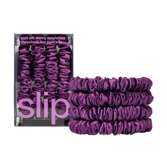 Pure Silk Skinny Scrunchies - Dark Purple, , large, image1