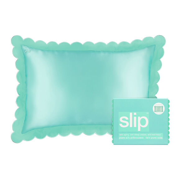 Silk Scalloped Queen Pillowcase &ndash; Turquoise, , large, image1