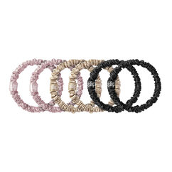 Pure Silk Skinny Scrunchies - Various Colours, BLACK, PINK, CARAMEL, large, image2