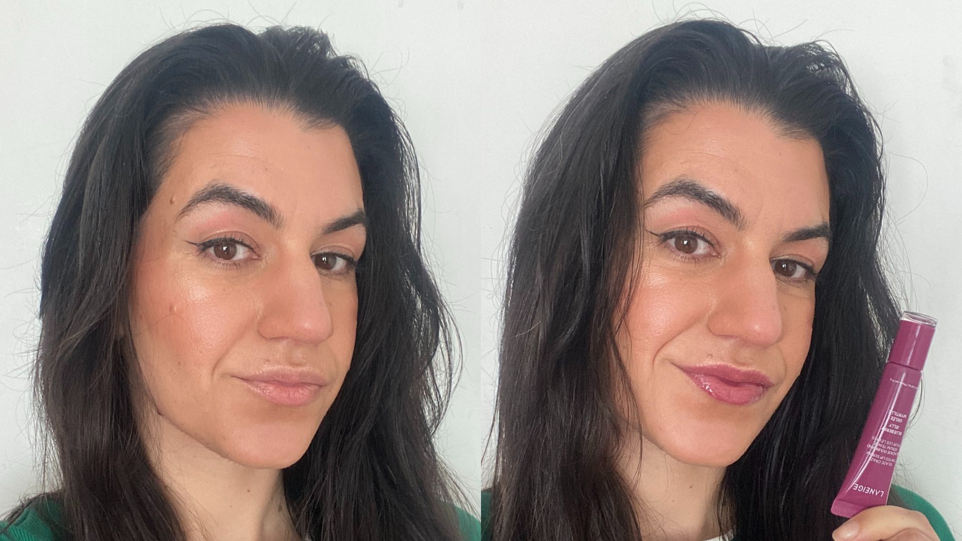 Vanessa before and after using Laneige Glaze Craze Tinted Lip Serum | Space NK