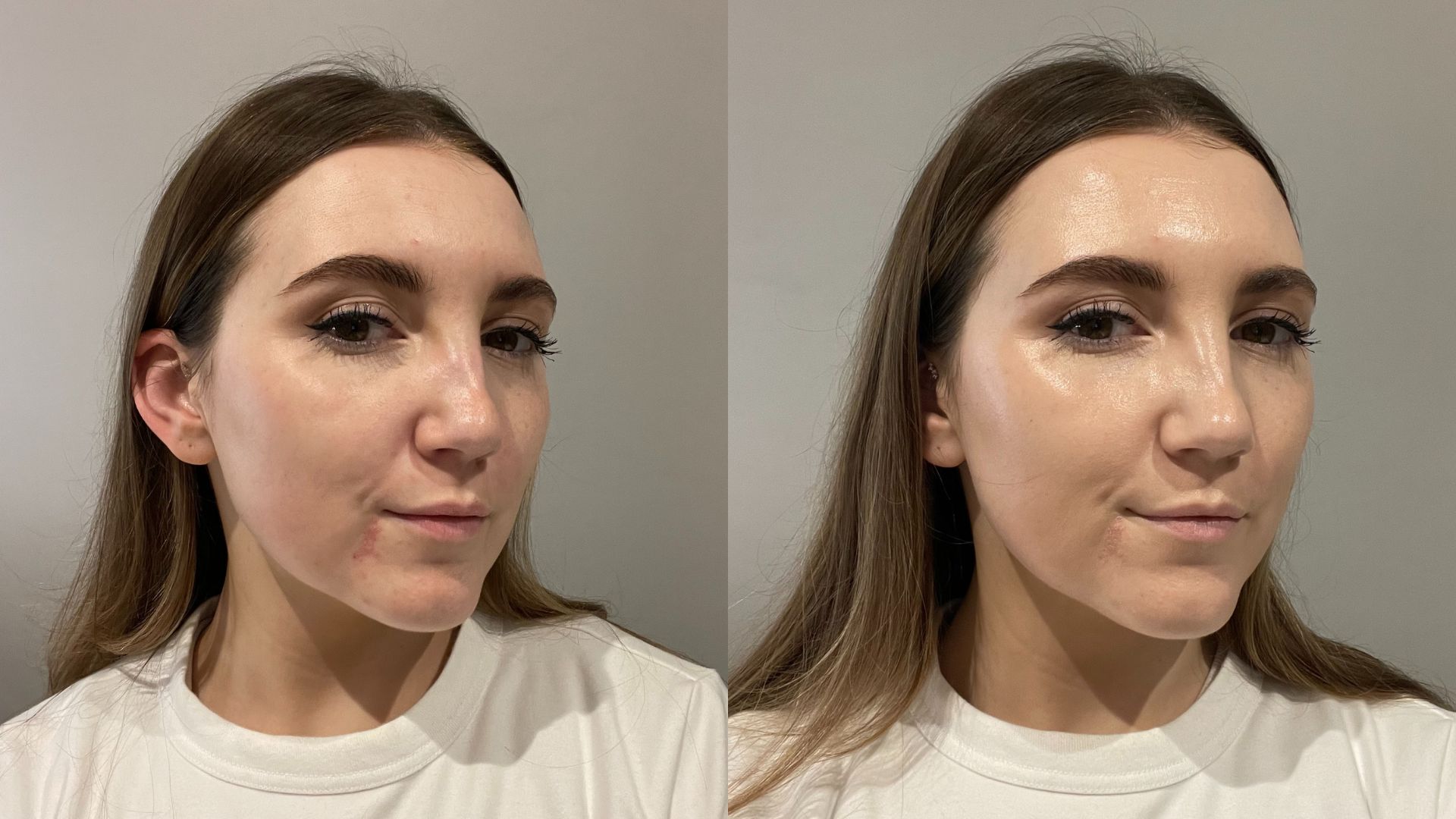 Charlotte before and after using Milk Makeup Hydro Grip Gel Tint | Space NK Charlotte before and after using Milk Makeup Hydro Grip Gel Tint | Space NK