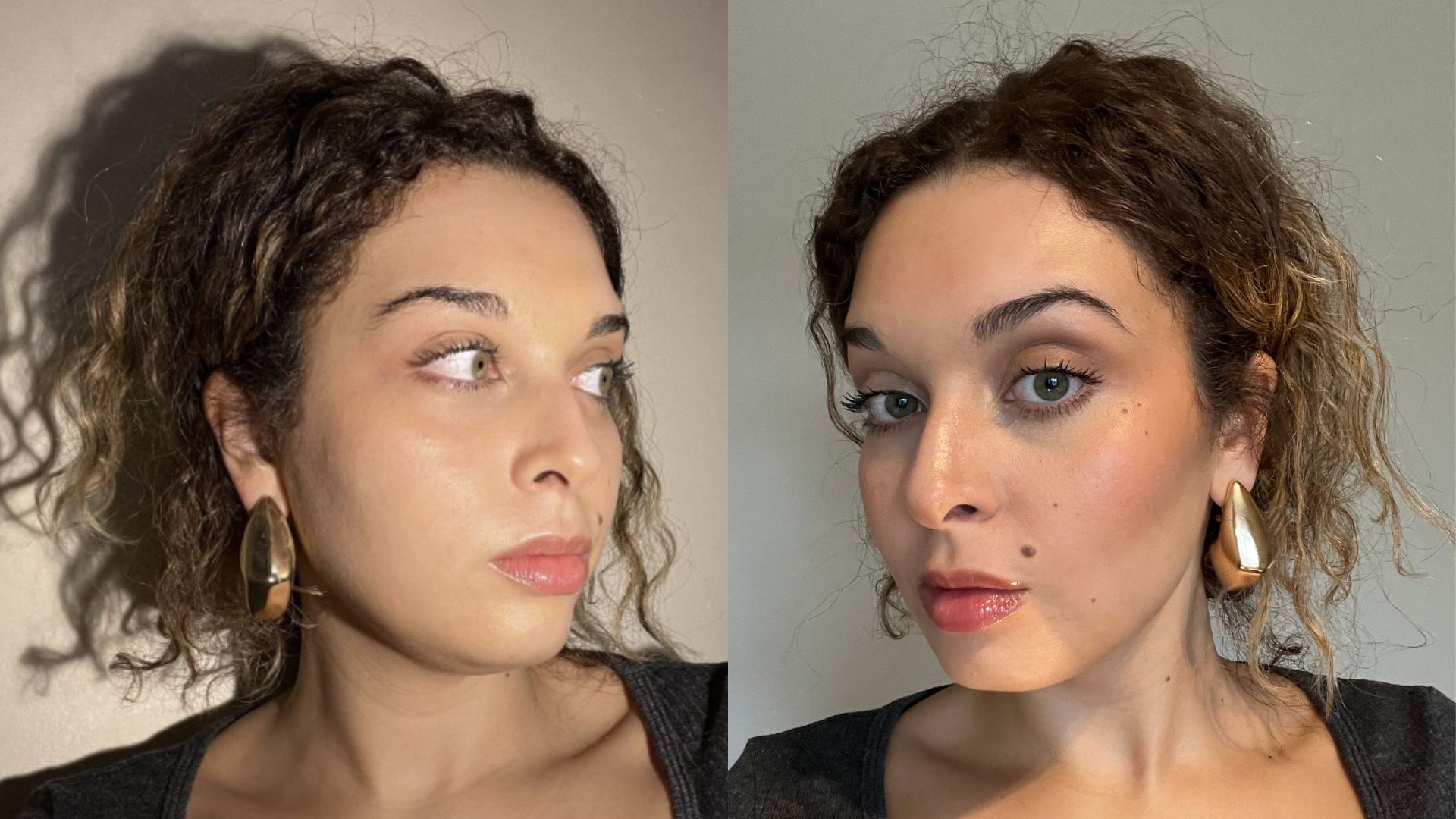 Ashlee before and after using the Rare Beauty Soft Pinch Liquid Contour | Space NK Ashlee before and after using the Rare Beauty Soft Pinch Liquid Contour | Space NK