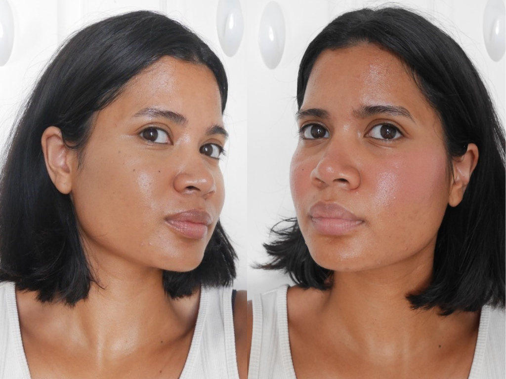Rare Beauty Liquid Blush in Hope before and after | Space NK Rare Beauty Liquid Blush in Hope before and after | Space NK